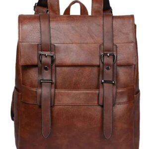 Brown Double Belt Office Backpack
