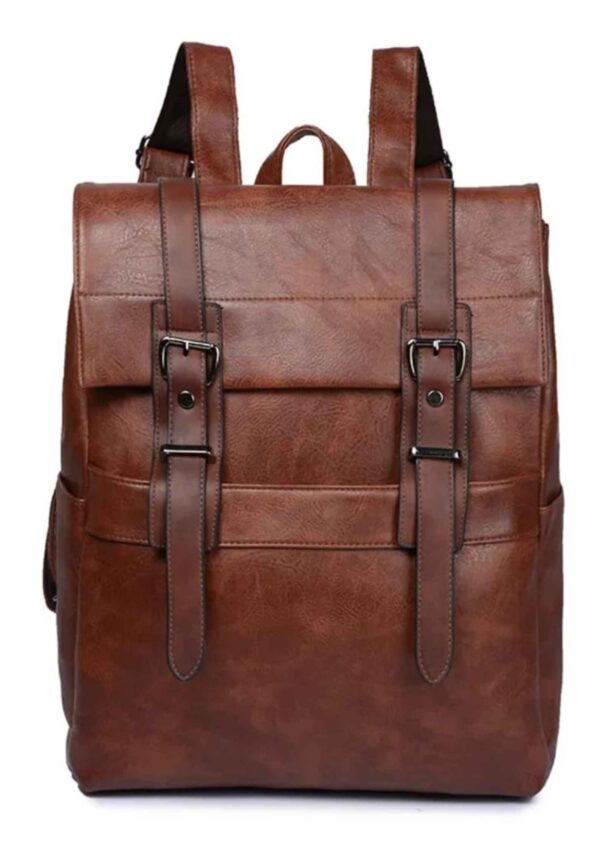 Brown Double Belt Office Backpack