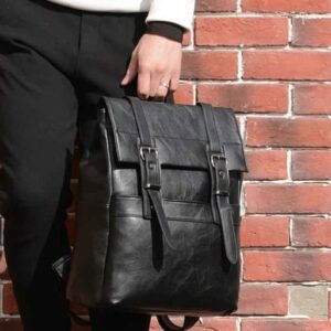 Black Double Belt Office Backpack