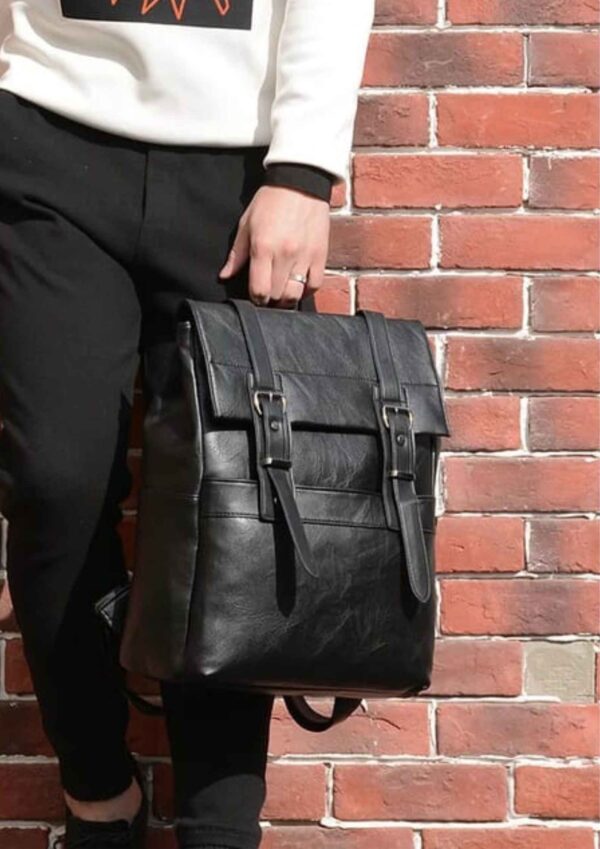 Black Double Belt Office Backpack